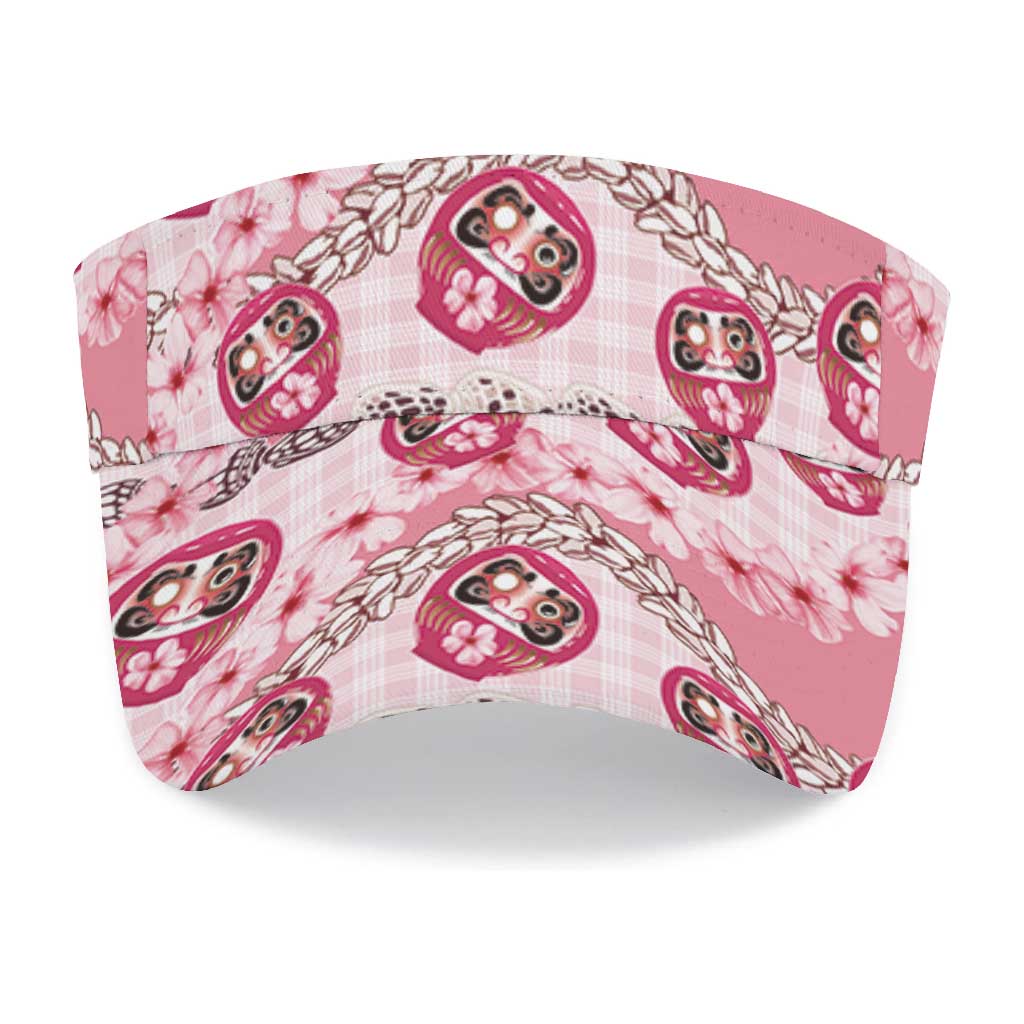 Japanese Daruma Doll Palaka Sun Visor Cap Cherry Blossoms With Shell Lei