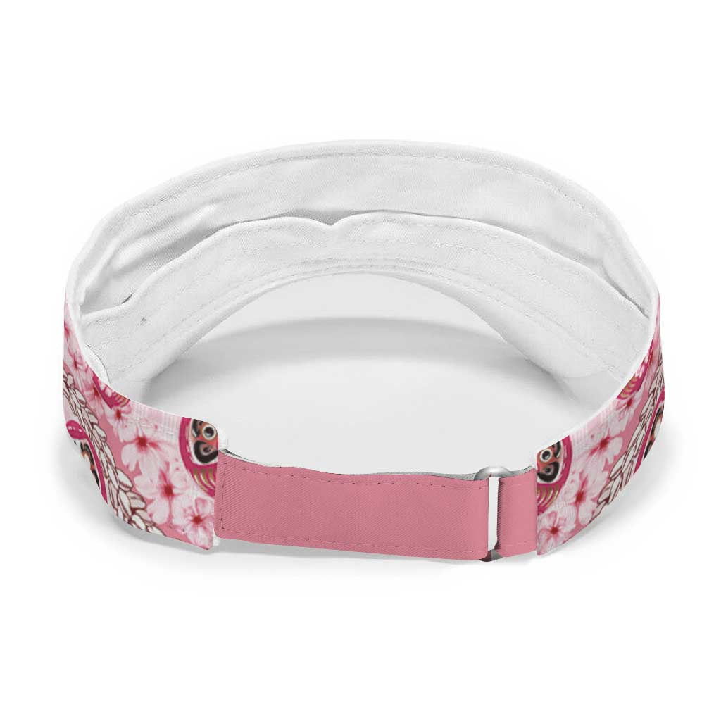 Japanese Daruma Doll Palaka Sun Visor Cap Cherry Blossoms With Shell Lei