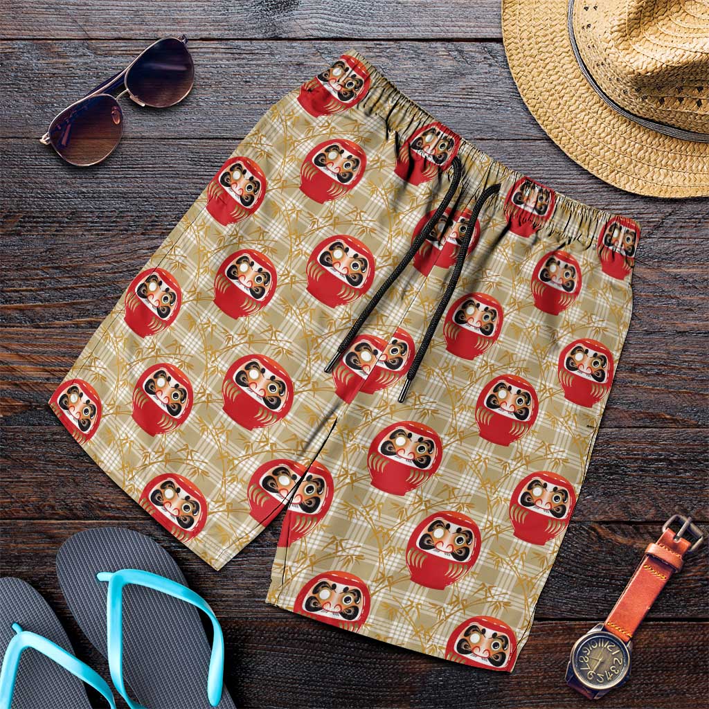 Japanese Daruma Doll Shorts for Men Palaka With Seamless Bamboo Pattern