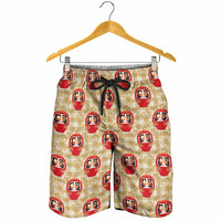 Japanese Daruma Doll Shorts for Men Palaka With Seamless Bamboo Pattern