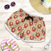 Japanese Daruma Doll Shorts for Women Palaka With Seamless Bamboo Pattern