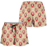 Japanese Daruma Doll Shorts for Women Palaka With Seamless Bamboo Pattern