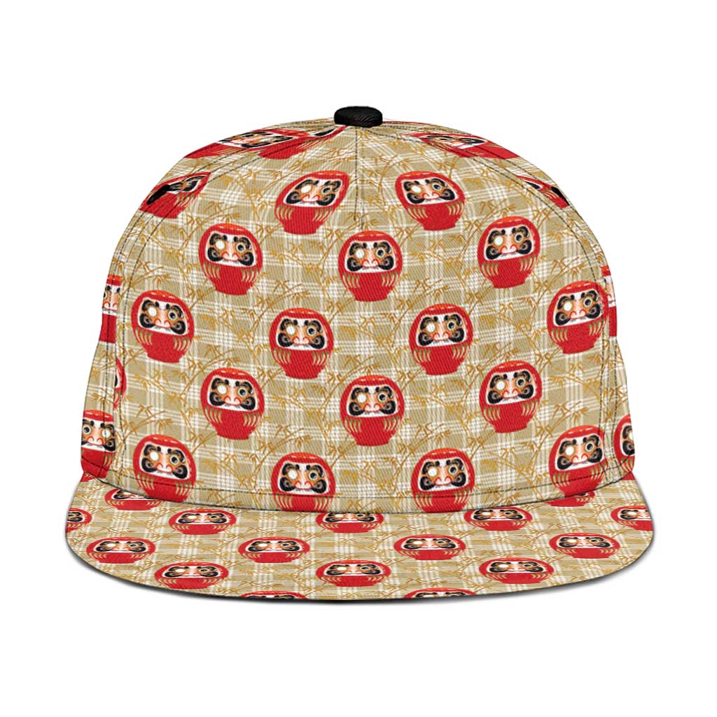 Japanese Daruma Doll Snapback Cap Palaka With Seamless Bamboo Pattern