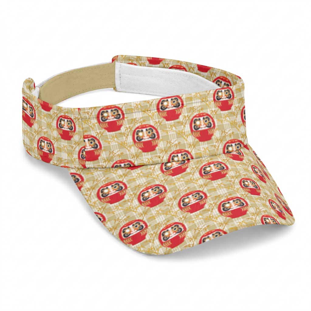 Japanese Daruma Doll Sun Visor Cap Palaka With Seamless Bamboo Pattern