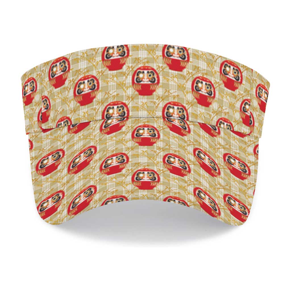 Japanese Daruma Doll Sun Visor Cap Palaka With Seamless Bamboo Pattern