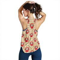 Japanese Daruma Doll Women Racerback Tank Palaka With Seamless Bamboo Pattern