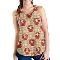 Japanese Daruma Doll Women Racerback Tank Palaka With Seamless Bamboo Pattern