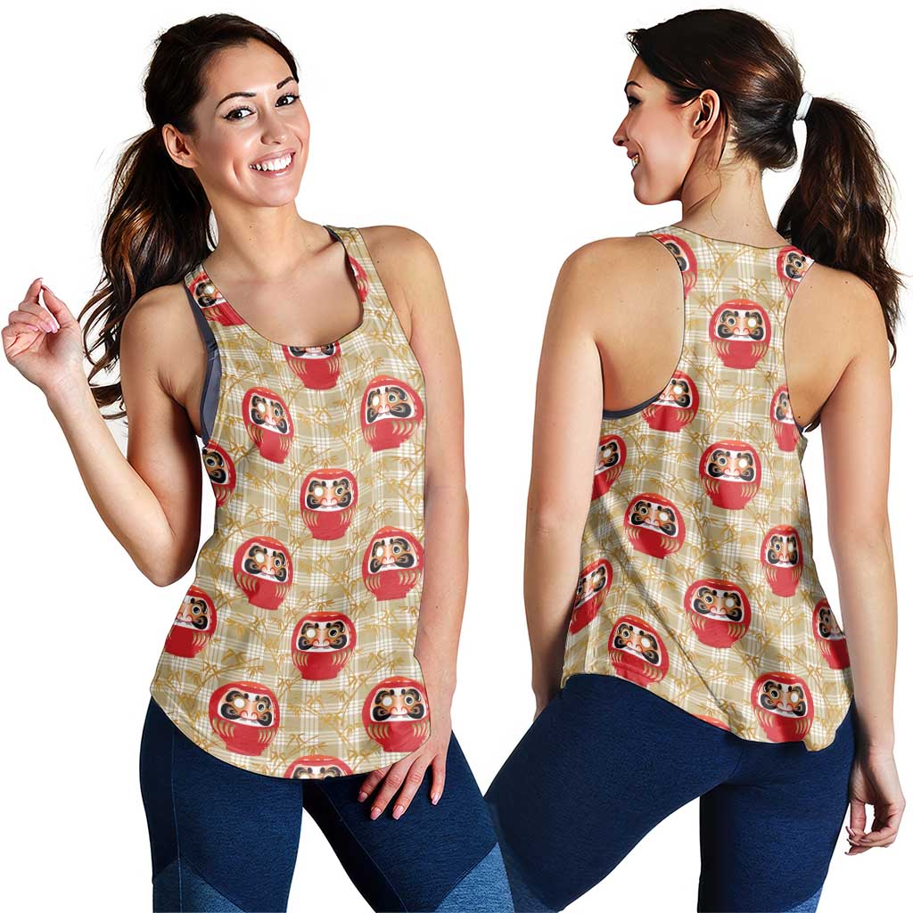 Japanese Daruma Doll Women Racerback Tank Palaka With Seamless Bamboo Pattern