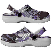 Japanese Hawaiian Crane Clogs Shoes Purple Tapa Patchwork Pattern
