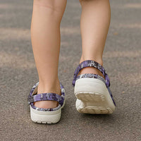 Japanese Hawaiian Crane Clogs Shoes Purple Tapa Patchwork Pattern