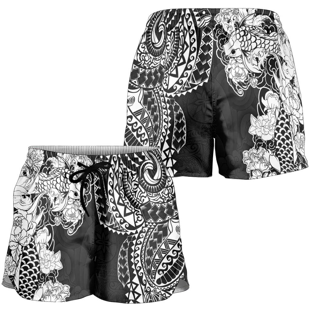 Japanese Irezumi and Hawaiian Polynesian Art Tattoo Shorts for Women Black Color - Polynesian Pride