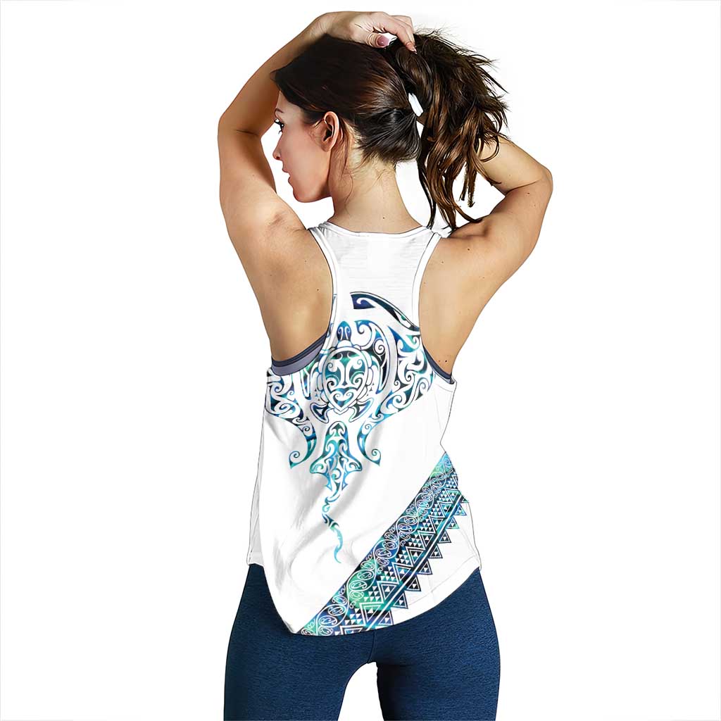 Kahui Whetu Paua Shell Kowhaiwhai Taniko Personalised Women Racerback Tank Manta Ray Shark-Turtle Maori Tribal Style