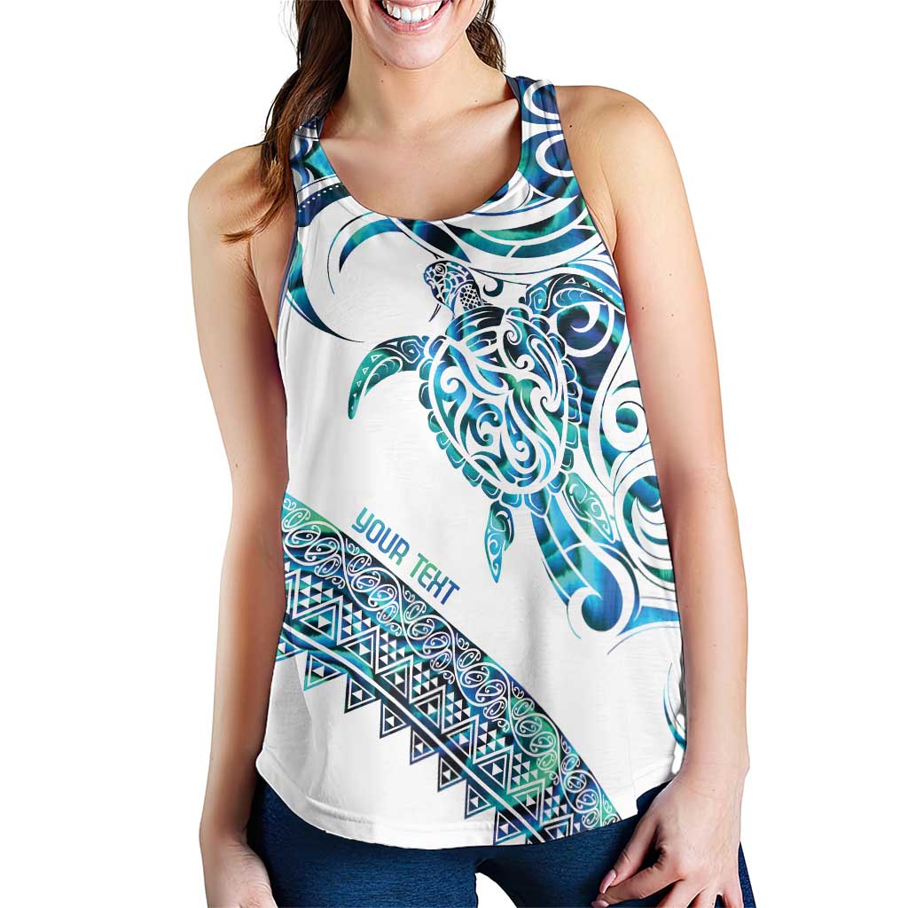 Kahui Whetu Paua Shell Kowhaiwhai Taniko Personalised Women Racerback Tank Turtle Tattoo Maori Tribal Style