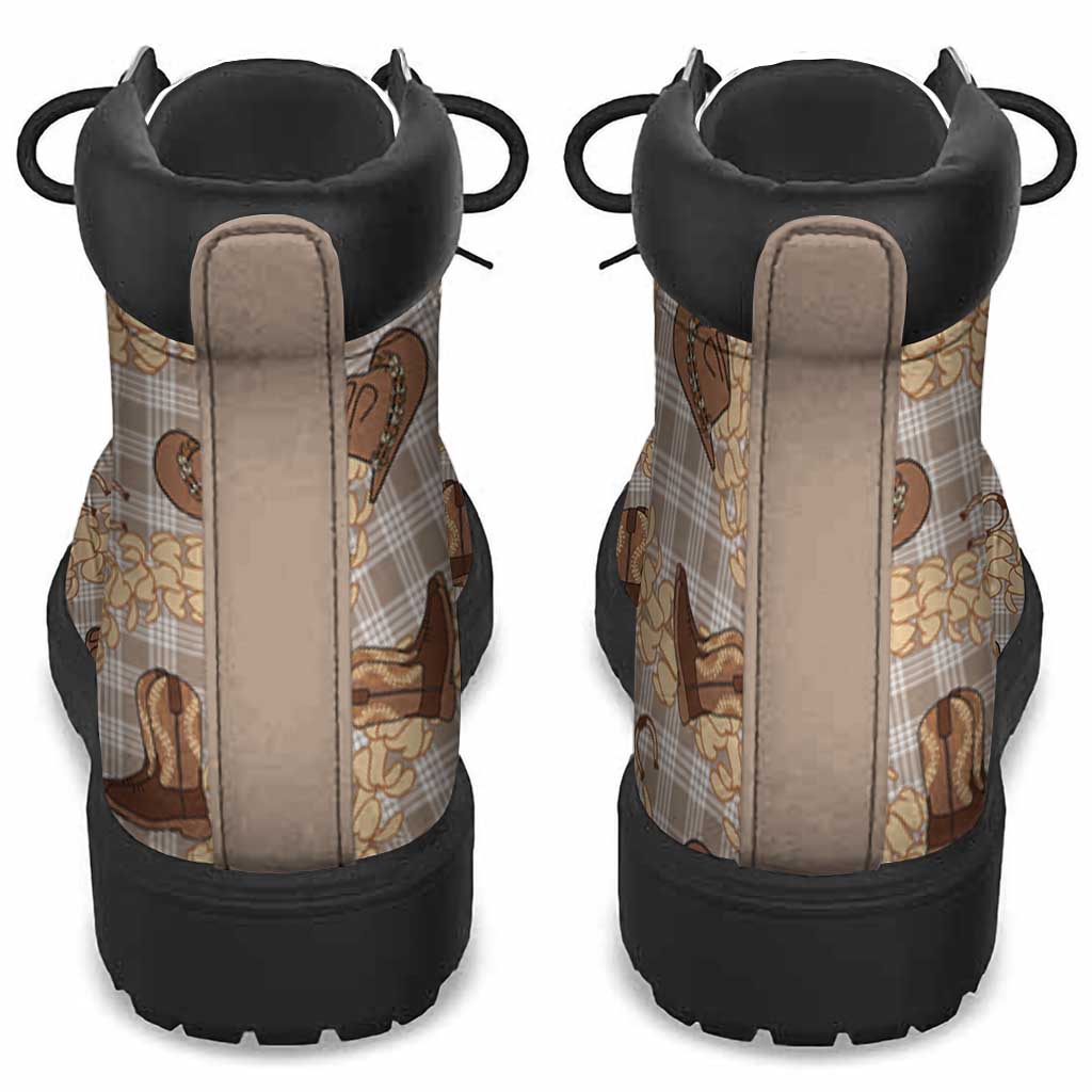 Khaki Palaka Hawaii Cowboy All Season Boots Puakenikeni Lei Paniolo Papale Seamless Vibes - Polynesian Pride