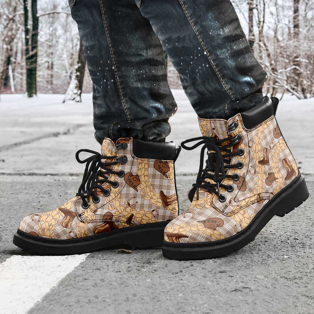 Khaki Palaka Hawaii Cowboy All Season Boots Puakenikeni Lei Paniolo Papale Seamless Vibes - Polynesian Pride