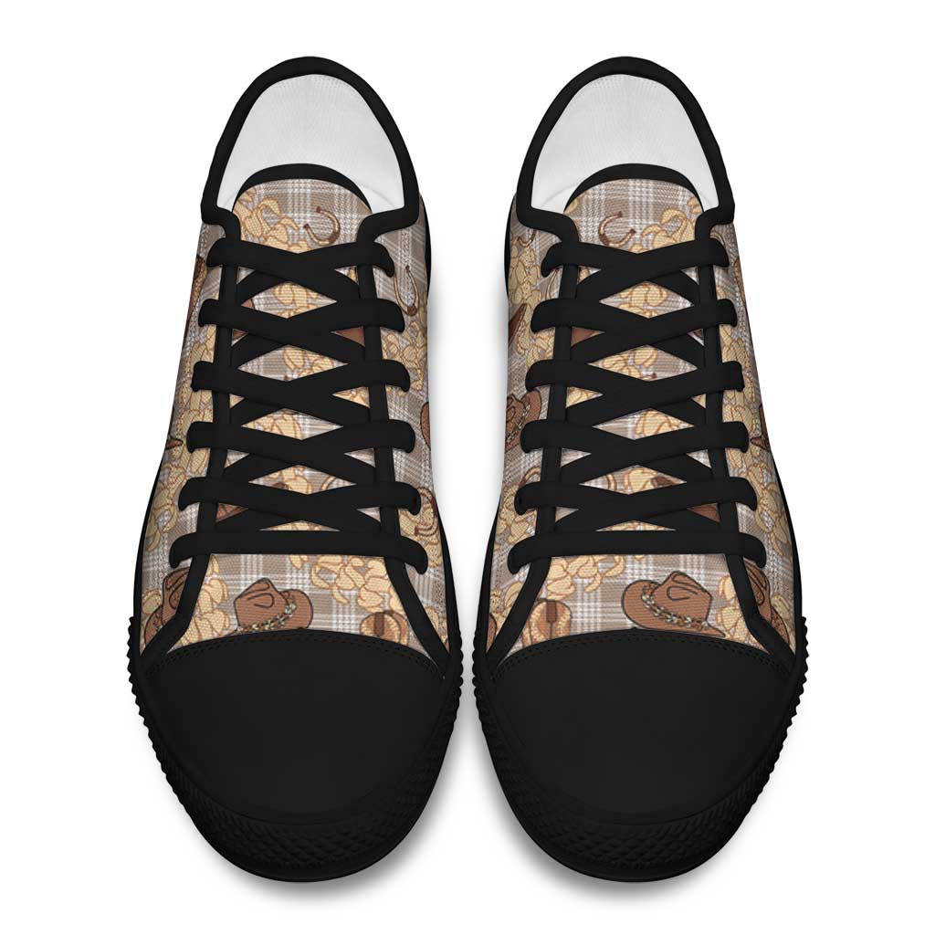Khaki Palaka Hawaii Cowboy Low Top Shoes Puakenikeni Lei Paniolo Papale Seamless Vibes - Polynesian Pride