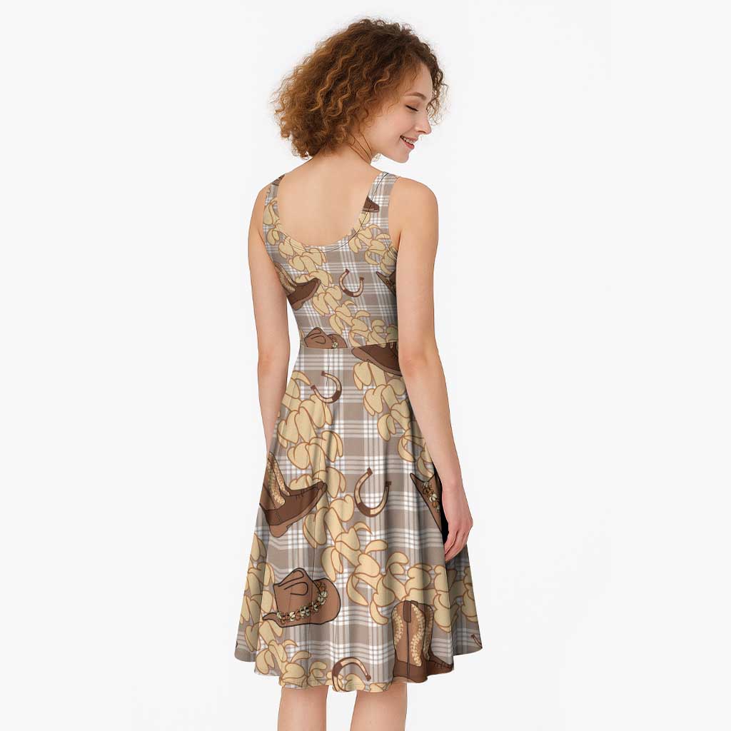 Khaki Palaka Hawaii Cowboy Midi Dress Puakenikeni Lei Paniolo Papale Seamless Vibes - Polynesian Pride