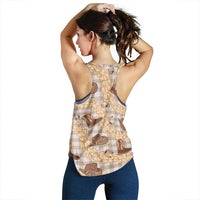 Khaki Palaka Hawaii Cowboy Women Racerback Tank Puakenikeni Lei Paniolo Papale Seamless Vibes LT14 - Polynesian Pride