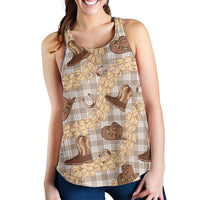 Khaki Palaka Hawaii Cowboy Women Racerback Tank Puakenikeni Lei Paniolo Papale Seamless Vibes LT14 - Polynesian Pride