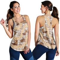 Khaki Palaka Hawaii Cowboy Women Racerback Tank Puakenikeni Lei Paniolo Papale Seamless Vibes LT14 - Polynesian Pride
