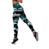 Kia Ora New Zealand Leggings Aotearoa Proud Maori Paua Shell Silver Fern LT14 Black - Polynesian Pride
