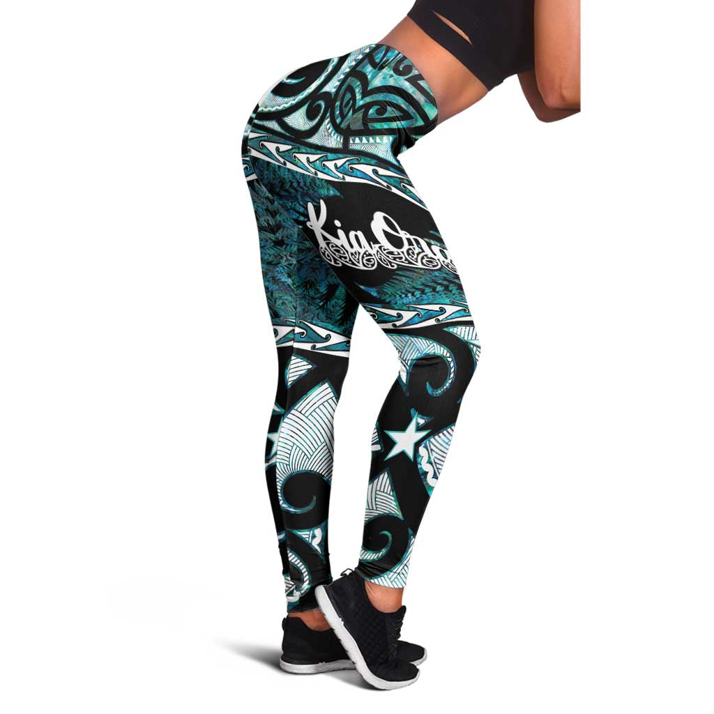 Kia Ora New Zealand Leggings Aotearoa Proud Maori Paua Shell Silver Fern LT14 - Polynesian Pride
