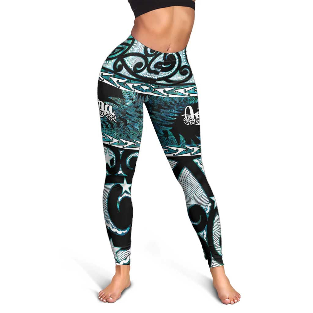 Kia Ora New Zealand Leggings Aotearoa Proud Maori Paua Shell Silver Fern LT14 - Polynesian Pride