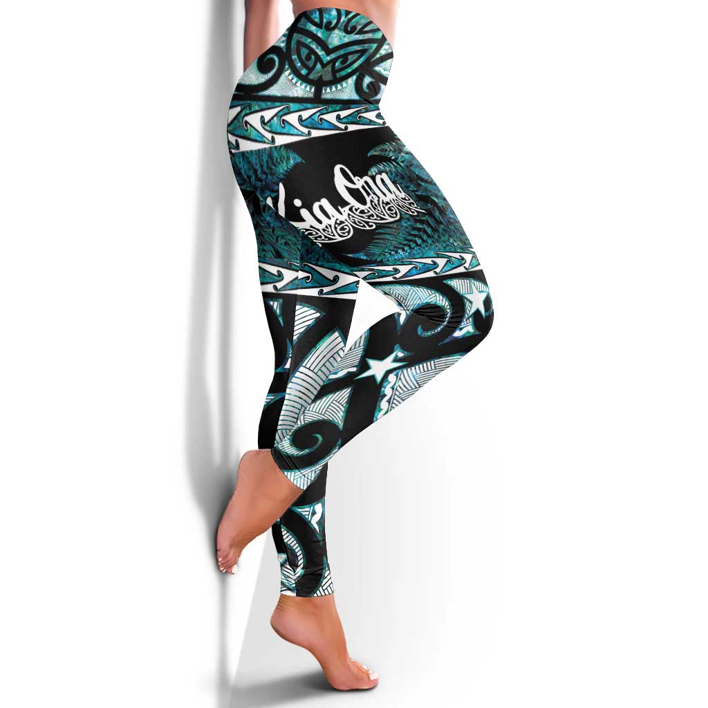 Kia Ora New Zealand Leggings Aotearoa Proud Maori Paua Shell Silver Fern LT14 - Polynesian Pride