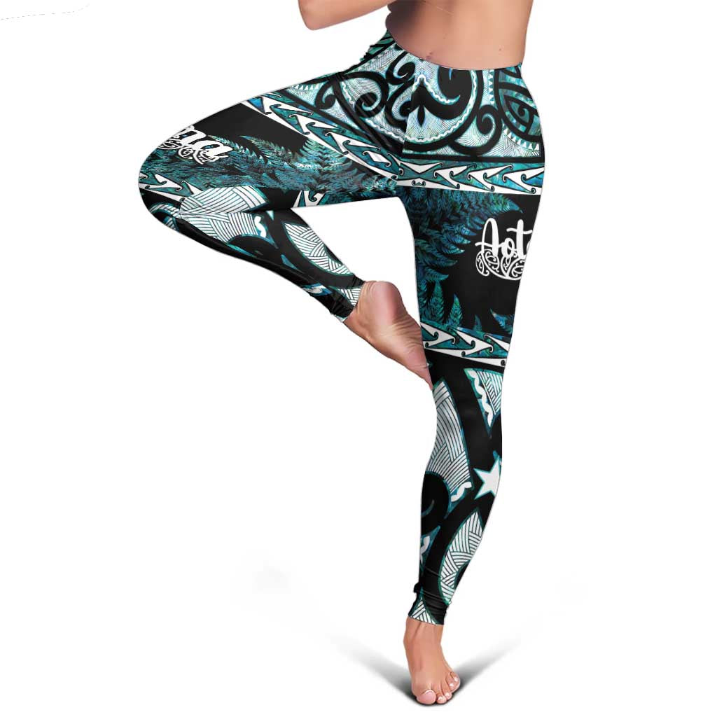 Kia Ora New Zealand Leggings Aotearoa Proud Maori Paua Shell Silver Fern LT14 - Polynesian Pride