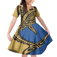 Polynesian Family Matching Outfit Samoan Shark Polynesian Tribal Off Shoulder Long Sleeve Dress And Shirt Family Set Daughter's Dress - Polynesian Pride