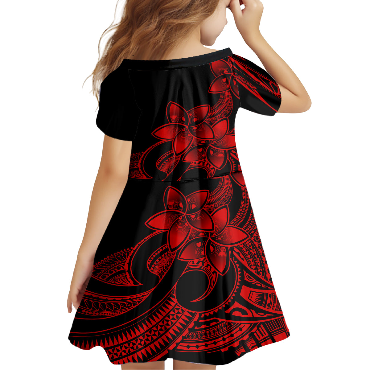 Polynesian Matching Outfit For Family Plumeria Flowers Long Dress Hawaiian Shirt Polynesian Tribal Red Vibe LT9 - Polynesian Pride