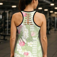 Leaf Green Hawaii Anthurium Plumeria Lei Hollow Tank Top