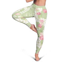 Leaf Green Hawaii Anthurium Plumeria Lei Leggings