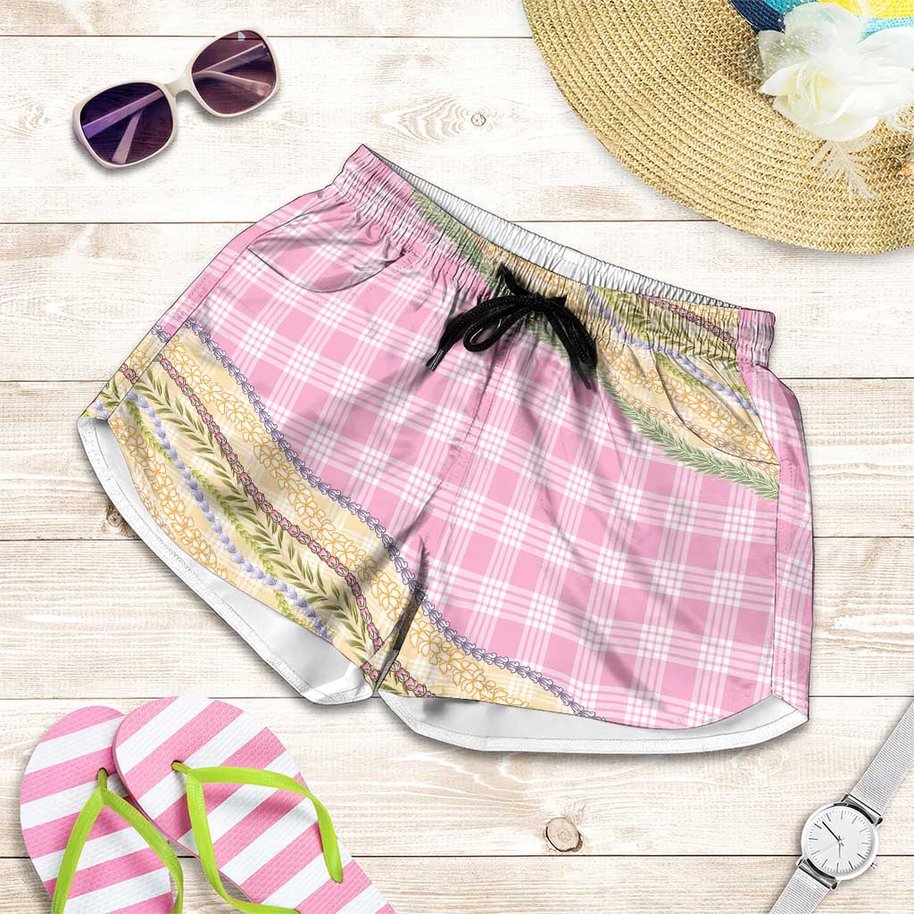 Light Pink Palaka Hawaii Leis Elegant Vibes Shorts for Women