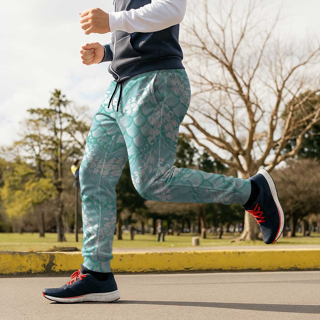 Light Turquoise Mermaid Puakenikeni Maile Lei Jogger Pants