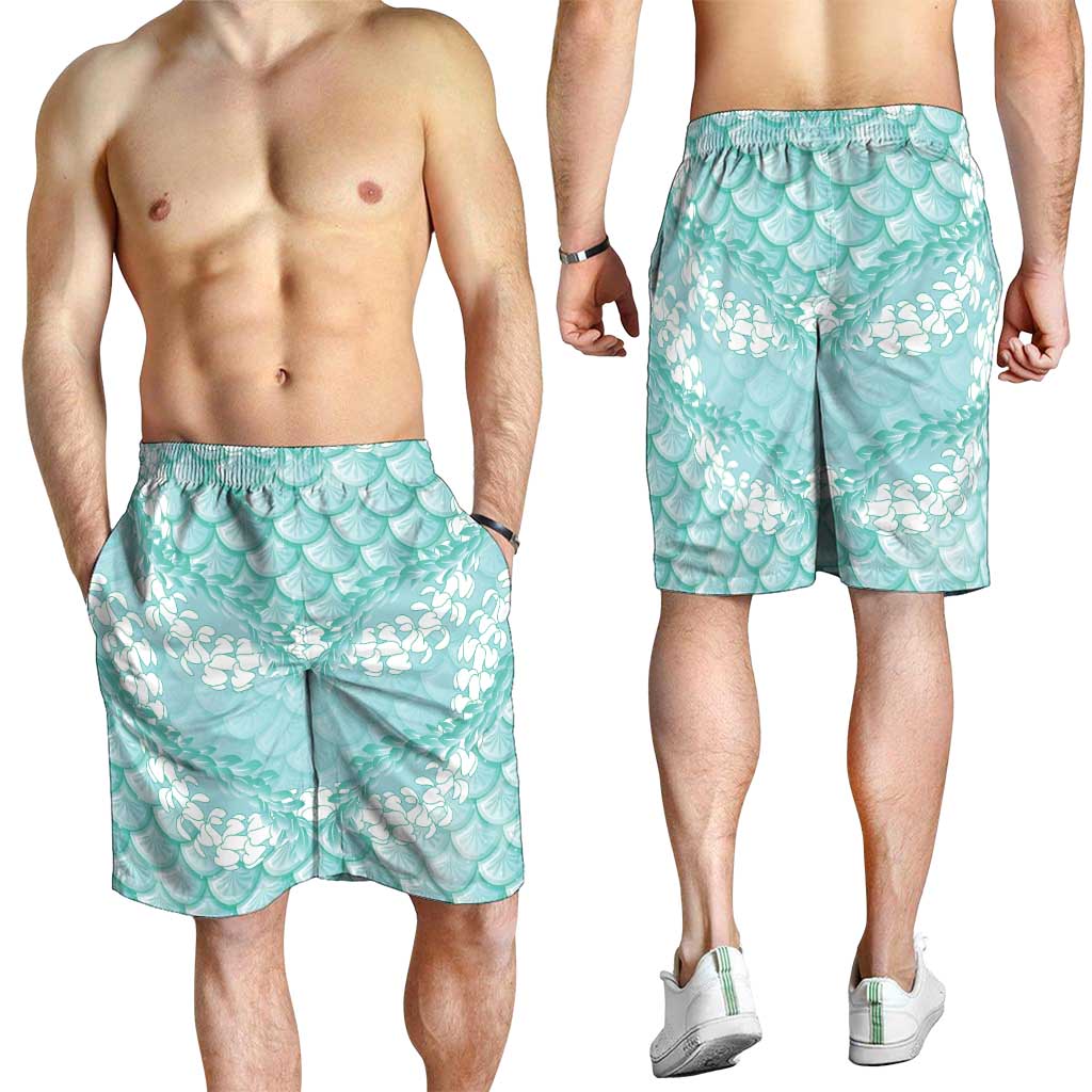 Light Turquoise Mermaid Puakenikeni Maile Lei Shorts for Men