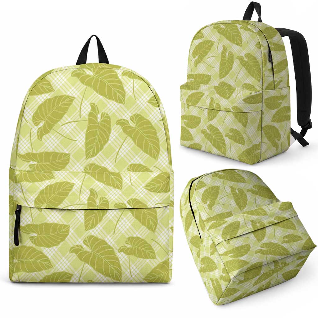 Lime Green Hawaii Kalo Palaka Motifs Backpack Hawaiian Taro Leaves Elegant Vibes LT14 - Polynesian Pride