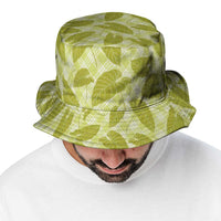 Lime Green Hawaii Kalo Palaka Motifs Bucket Hat Hawaiian Taro Leaves Elegant Vibes