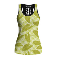 Lime Green Hawaii Kalo Palaka Motifs Hollow Tank Top Hawaiian Taro Leaves Elegant Vibes