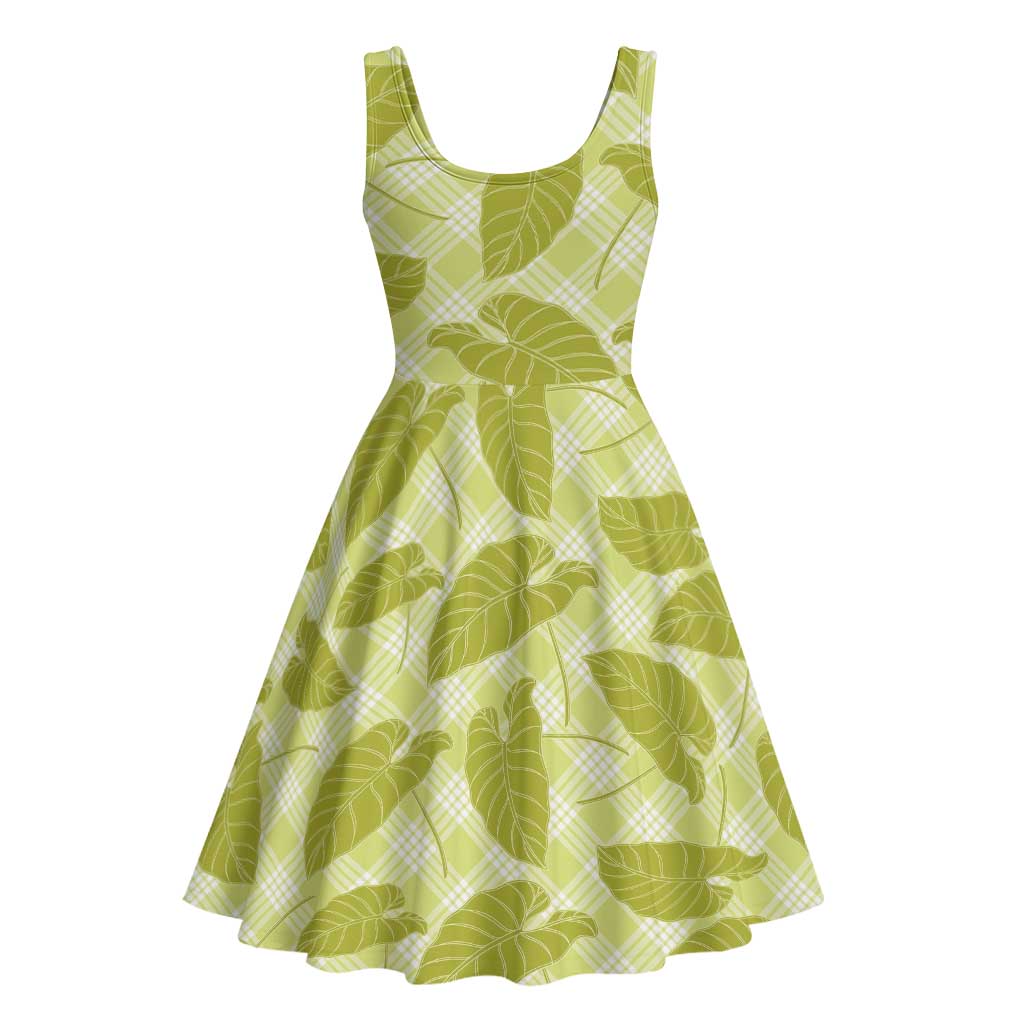 Lime Green Hawaii Kalo Palaka Motifs Midi Dress Hawaiian Taro Leaves Elegant Vibes