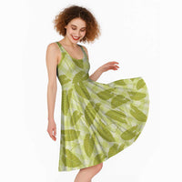 Lime Green Hawaii Kalo Palaka Motifs Midi Dress Hawaiian Taro Leaves Elegant Vibes