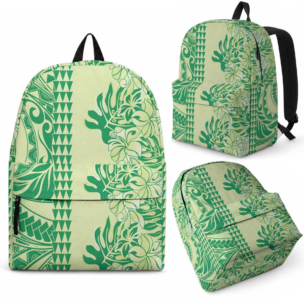 Lime Green Hibiscus Monstera Seamless Kakau Hawaii Backpack LT14 - Polynesian Pride