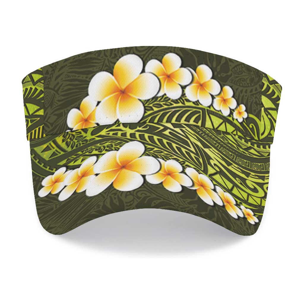 Lime Green Polynesia Sun Visor Cap Plumeria Tropical Leaves With Galaxy Polynesian Art