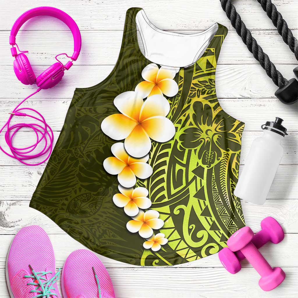 Lime Green Polynesia Women Racerback Tank Plumeria Tropical Leaves With Galaxy Polynesian Art LT14 Lime Green - Polynesian Pride