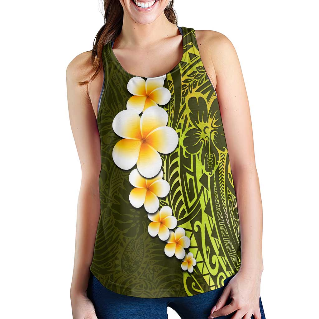 Lime Green Polynesia Women Racerback Tank Plumeria Tropical Leaves With Galaxy Polynesian Art LT14 - Polynesian Pride