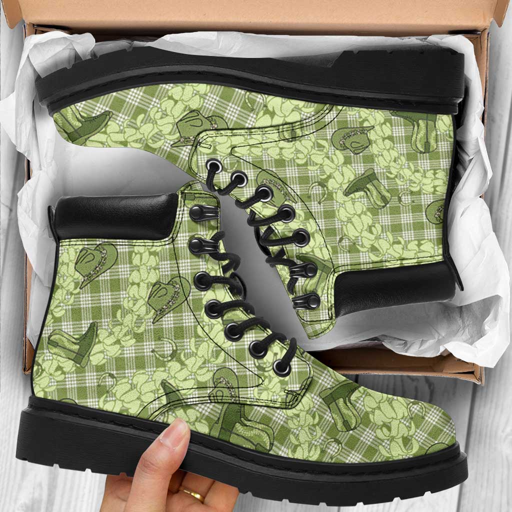 Lime Palaka Hawaii Cowboy All Season Boots Puakenikeni Lei Paniolo Papale Seamless Vibes - Polynesian Pride