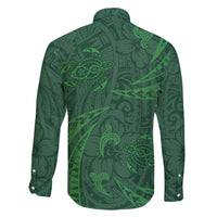 Polynesian Tribal Green Family Matching Off Shoulder Maxi Dress and Hawaiian Shirt Turtle Tattoo LT05