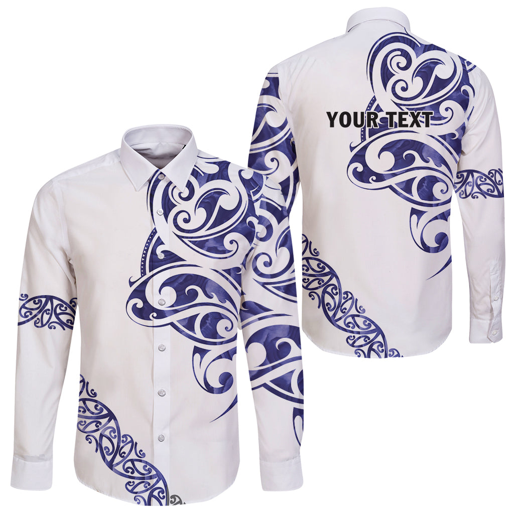 All White Maori Tribal Tattoo Personalised Long Sleeve Button Shirt Dark Blue Polynesian Style LT9 Unisex Gray - Polynesian Pride