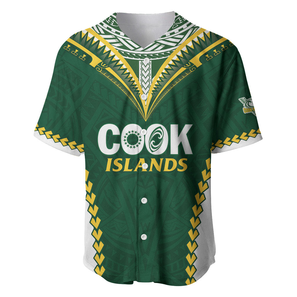 Custom Rugby League Cook Islands Baseball Jersey Tribal Pattern Green Version LT01 Green - Polynesian Pride