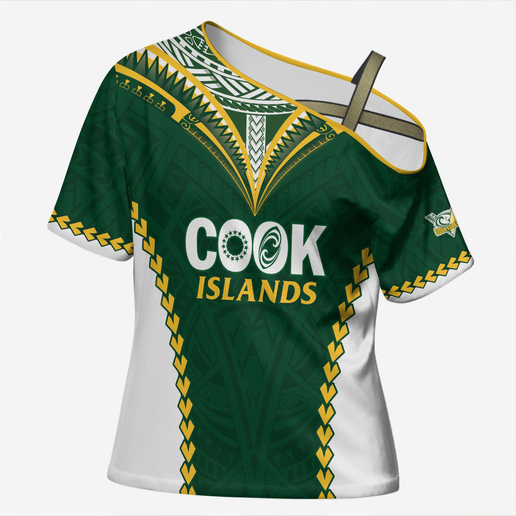 Custom Rugby League Cook Islands Cross Shoulder Shirt Tribal Pattern Green Version LT01 Female Green - Polynesian Pride